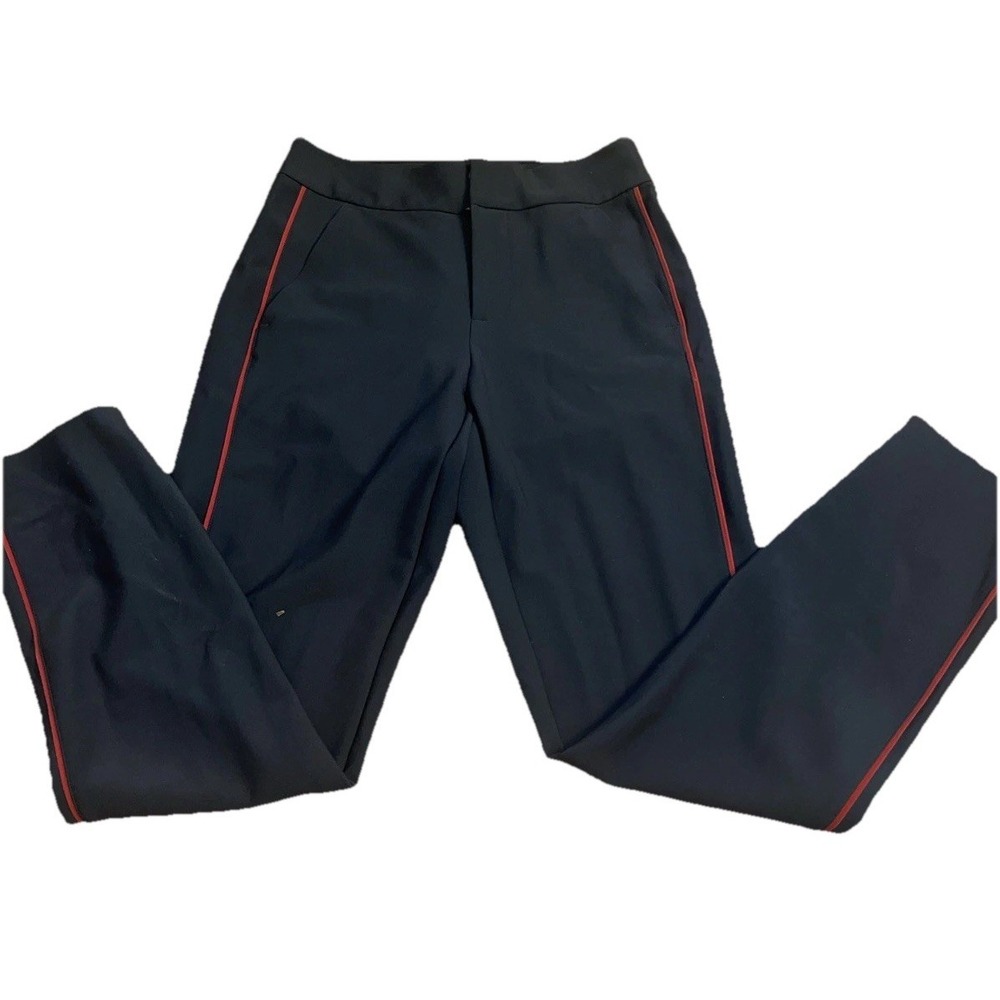 Athleta Stellar Novelty Trouser Pant, Black Red Trim SIZE 2 Performance Casual